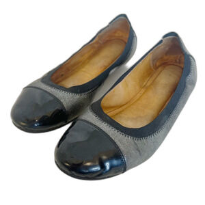 Josef Seibel Women's Cap Toe Ballet Flats Black Patent Leather Silver Size 8 8.5